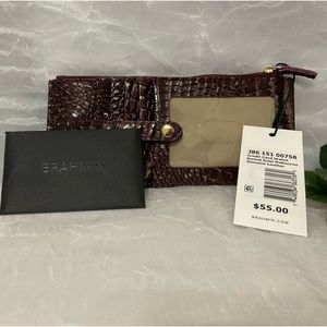 Brahmin Croc-Embossed Wallet in Burgundy and Beige